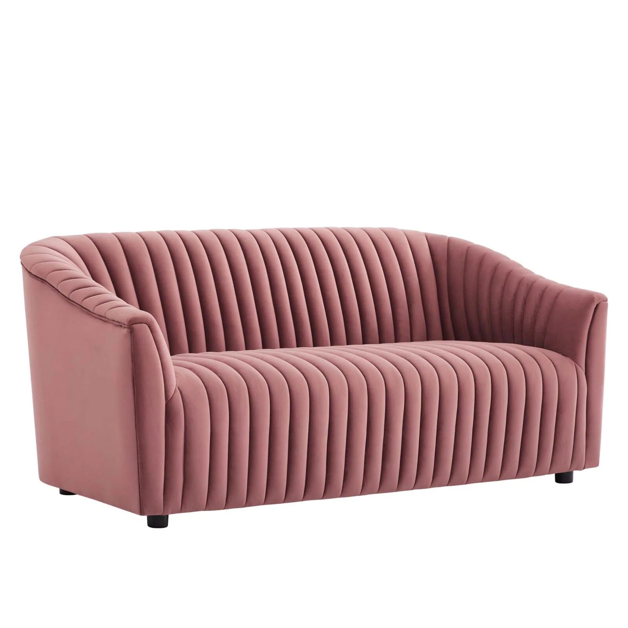 Modway Announce Modern Performance Velvet Channel Tufted Loveseat in Dusty Rose