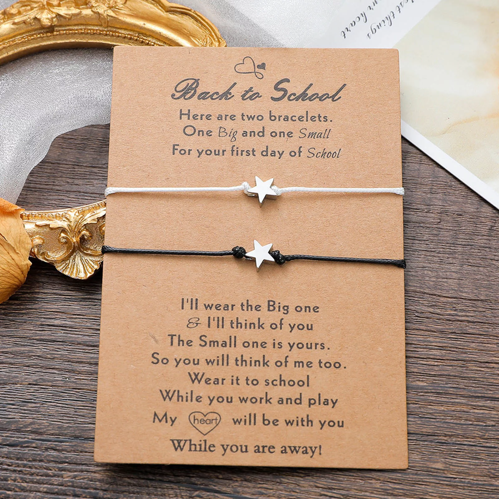 BOLUOYI Graduation Dress 2Pcs Star Bracelet Back to School Gift Bracelet Plus Card Back to School Gifts Bracelet Set for 2 First Day of School Bracelet Mommy and Me Bracelets for Mother