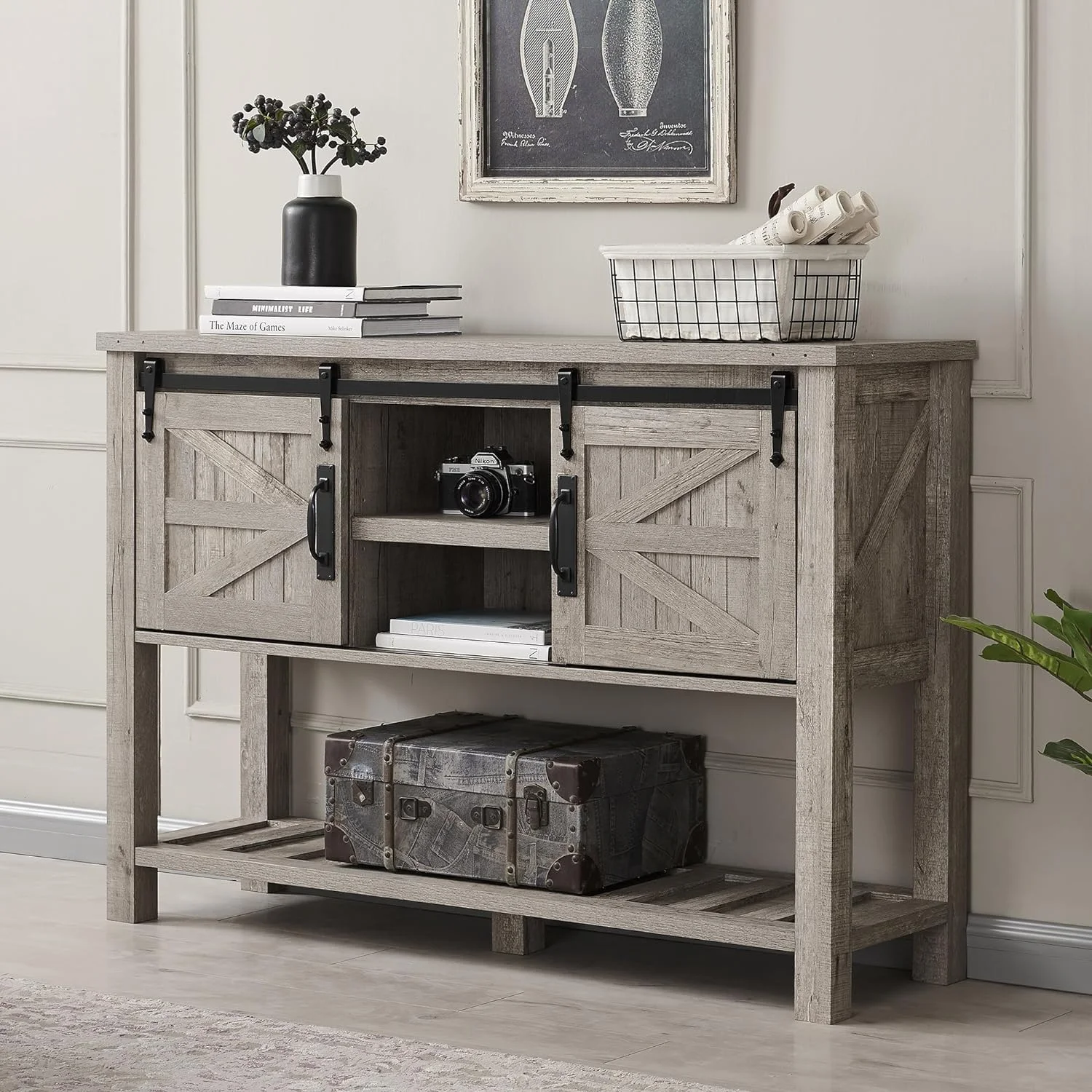 Console Table with Sliding Barn Doors, 46