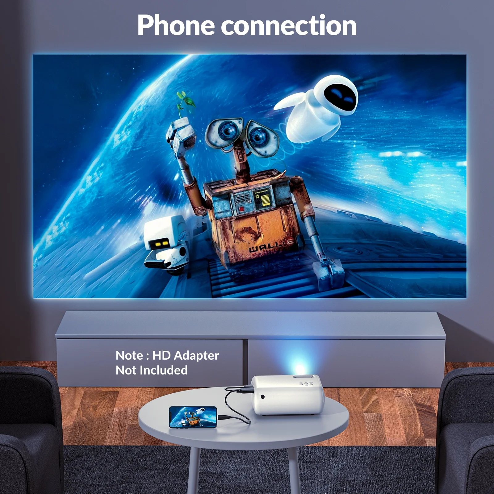 ELEPHAS Mini Home Movie Projector White Portable Outdoor Projector with 6500 Lux and Full HD 1080P