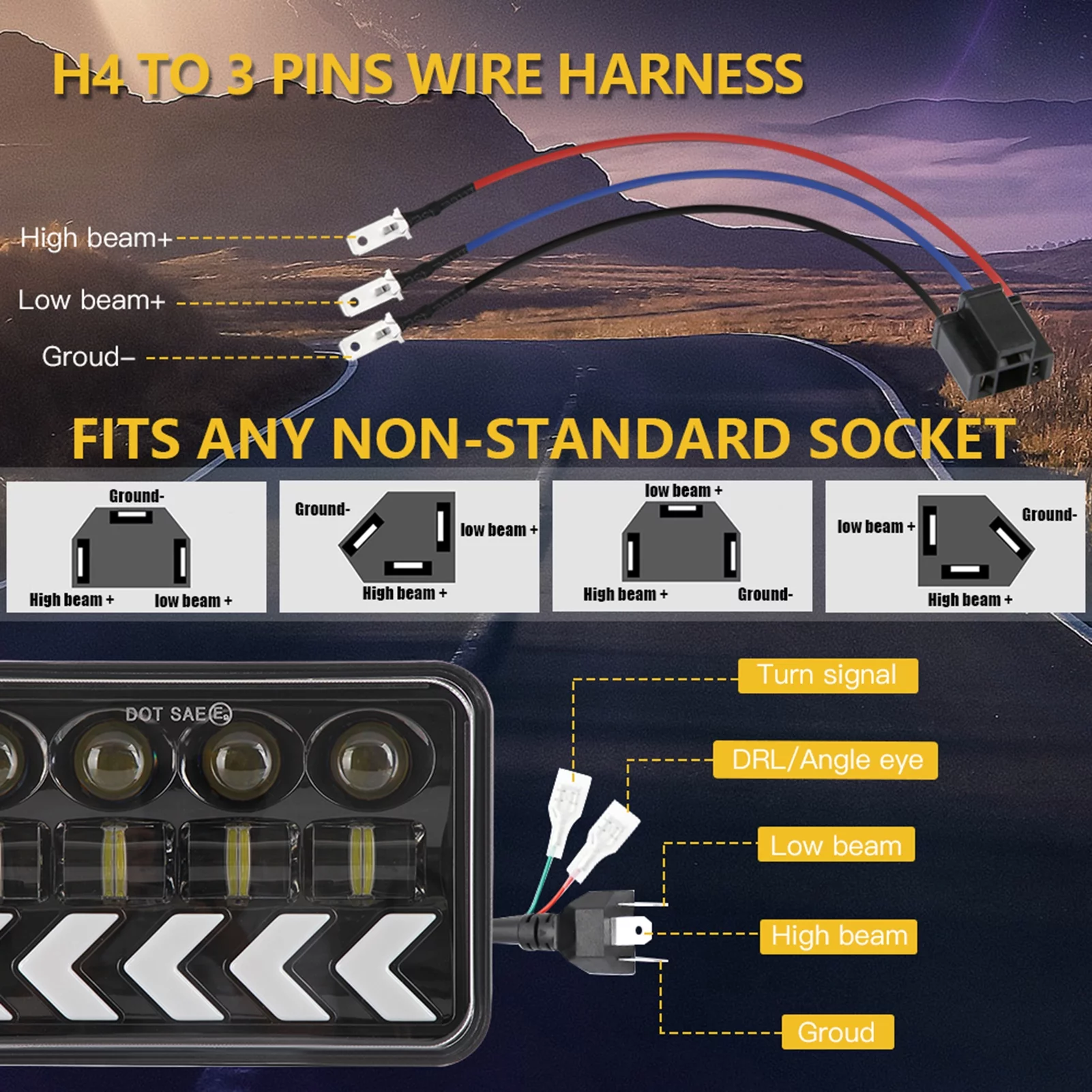 Tomshoo 2 Pack Car LED Headlights 5inch Headlamp, White High/Low Beam DRL, Amber Arrow Dynamic Sequential Turn Signal, Wrangler Replacement