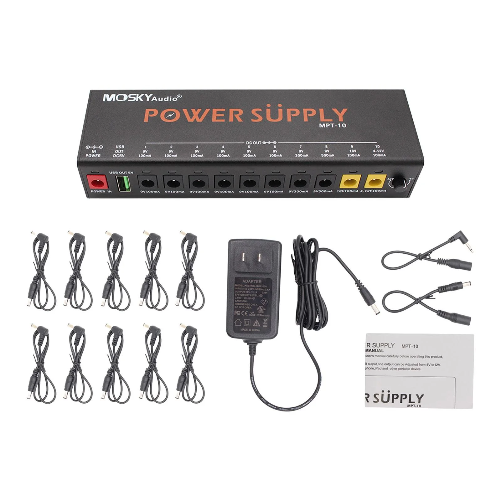 Almencla Guitar with 10 Isolated Outputs, Multipurpose Sturdy Professional with Adjustable Voltage Pedalboard Power Supply