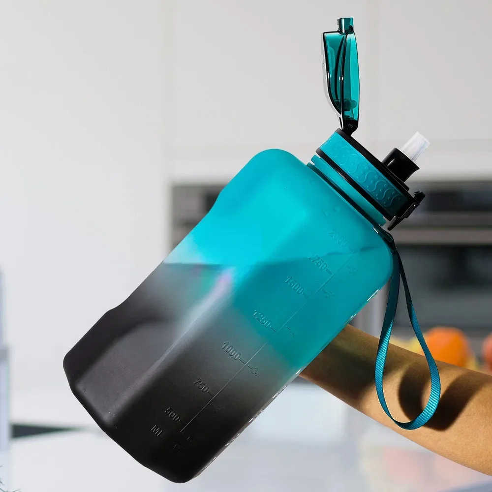Large 2.2 Litre Water Bottle with Handle - BPA Free  Leak Proof and Motivational Time Quotes - Big Capacity Hydration Jug for Gym and Fitness
