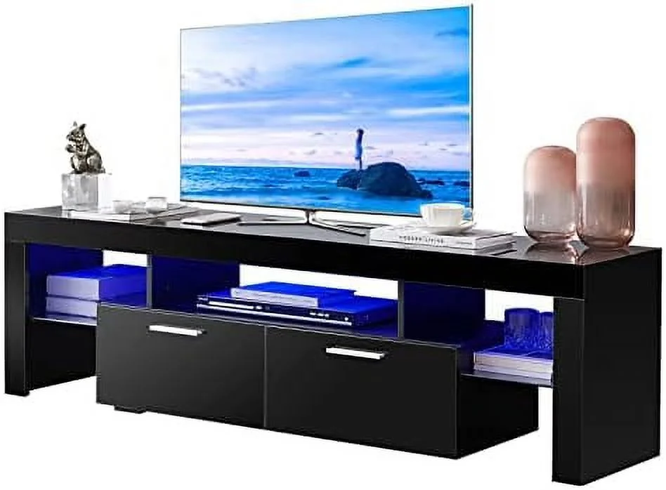 GVJMTKP Modern LED TV Stand with  and LED Lights for 55/65/70/75 inch TV  White TV Console Table with High Glossy Entertainment Center for Gaming  Living Room  Bedroom