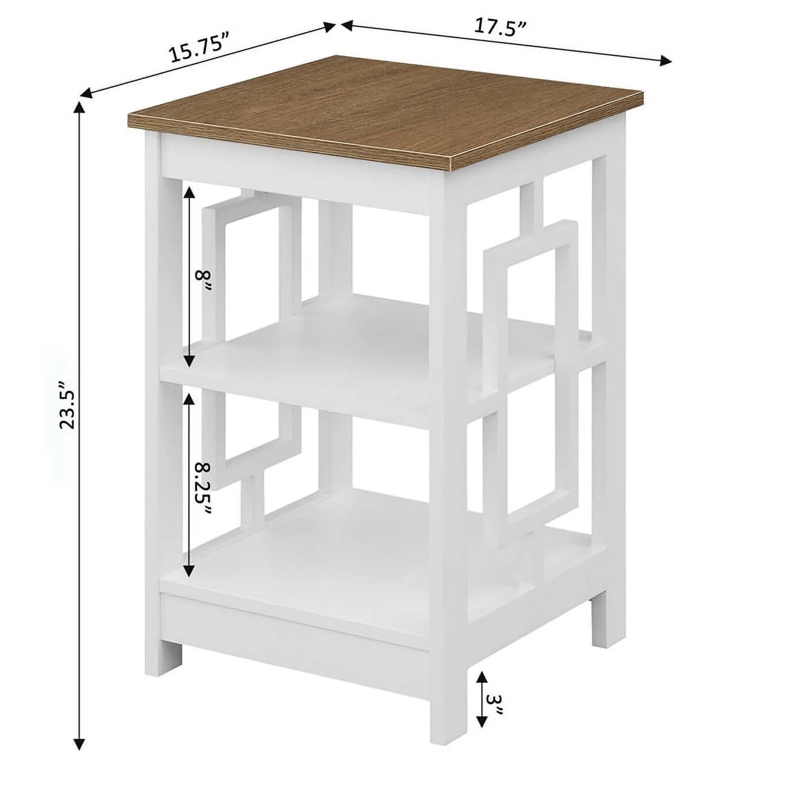Pemberly Row End Table with Shelves in White Wood with Driftwood Top Finish