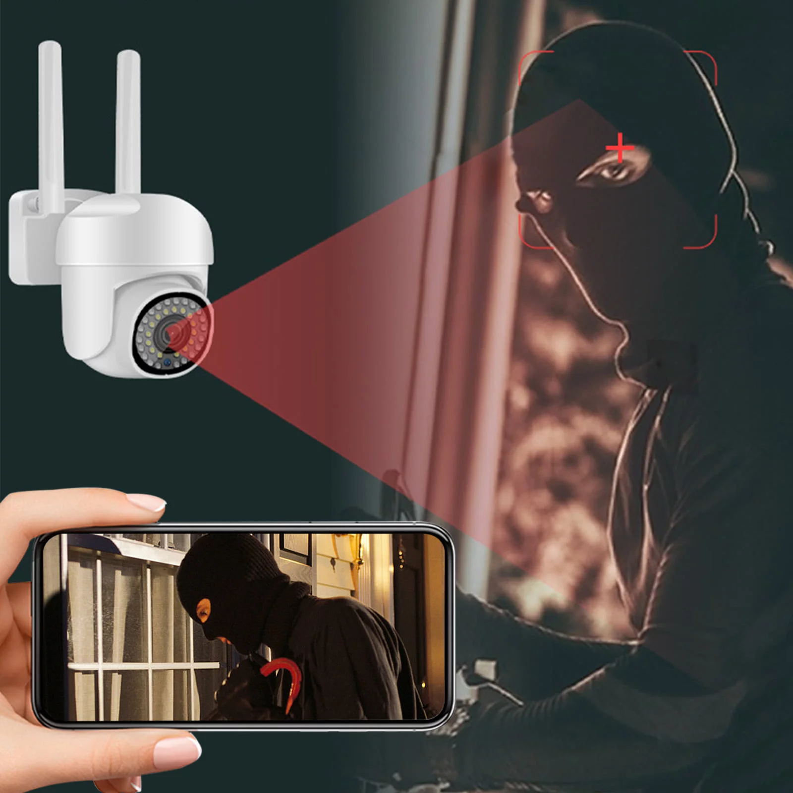 Security Cameras Outdoor Wireless WiFi Home Security Cameras, 1080P Full Color Night Vision Wired Surveillance Camera with 360° PTZ View, Motion Detection, Siren, 2 Way Audio