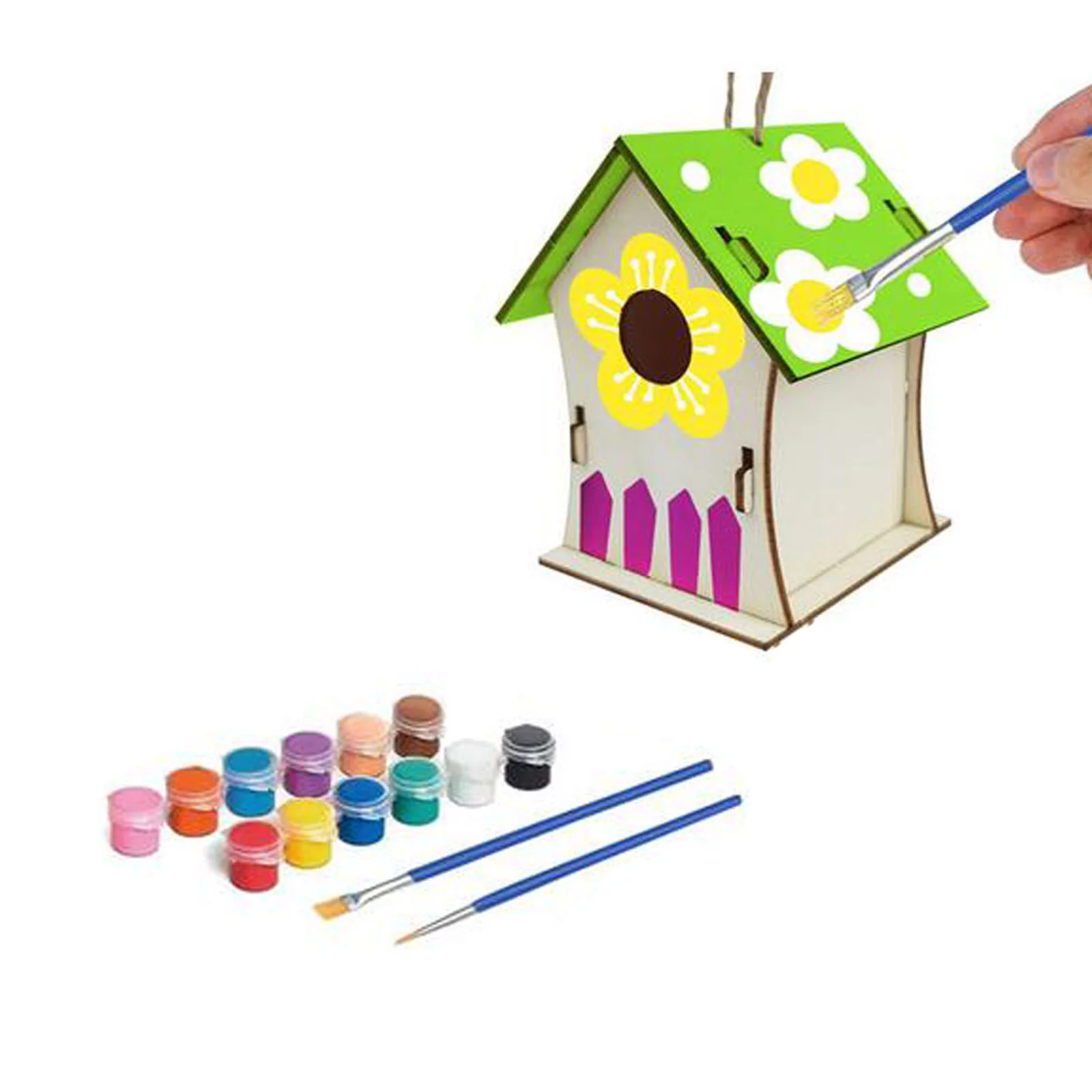 AaSFJEG Appreciation Gifts Wooden Home Decoration Diy Hand Painted Crafts Graffiti Bird House Set 30Ml *6Pcs