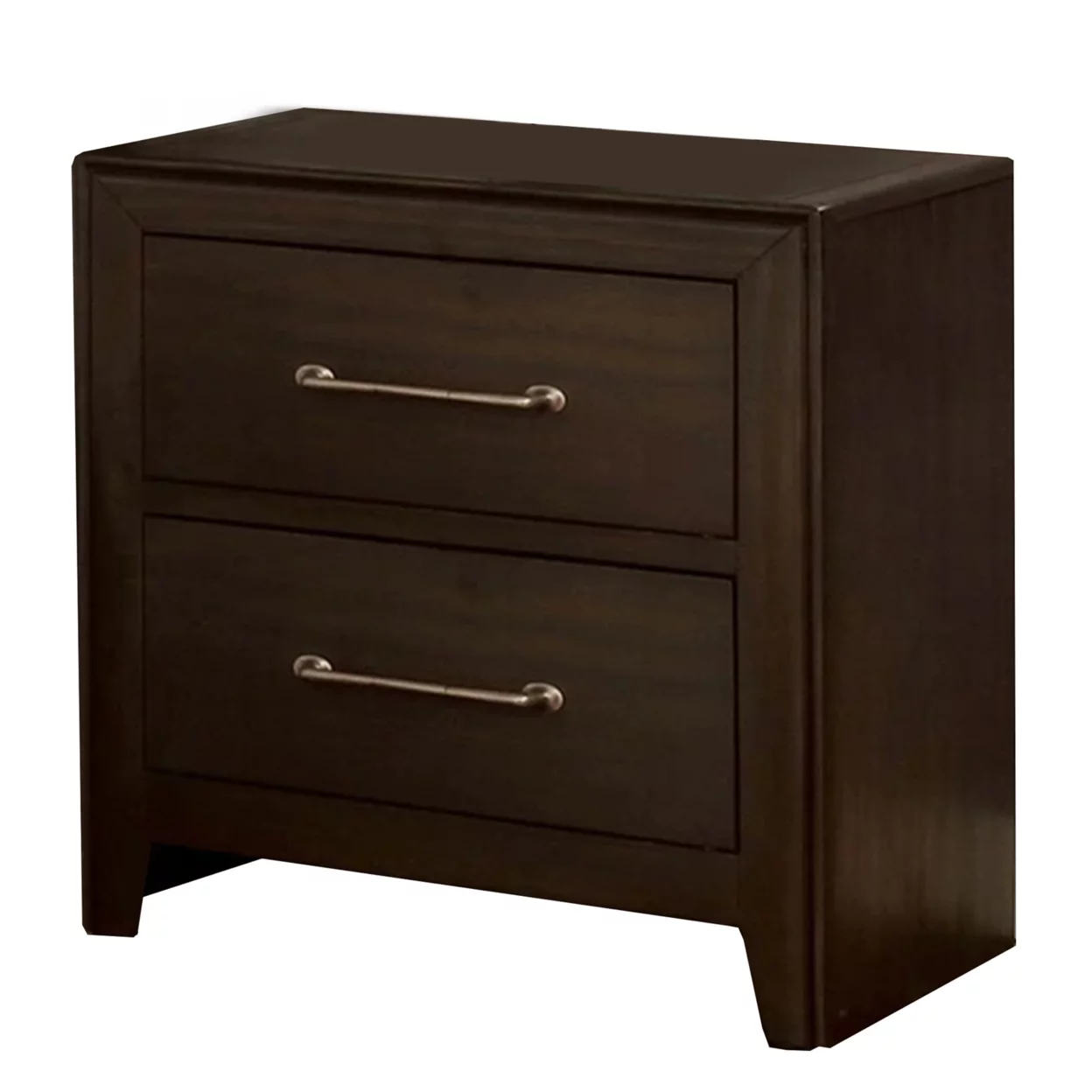 Nightstand with 2 Drawers and Metal Bar Pulls Walnut Brown - Saltoro Sherpi