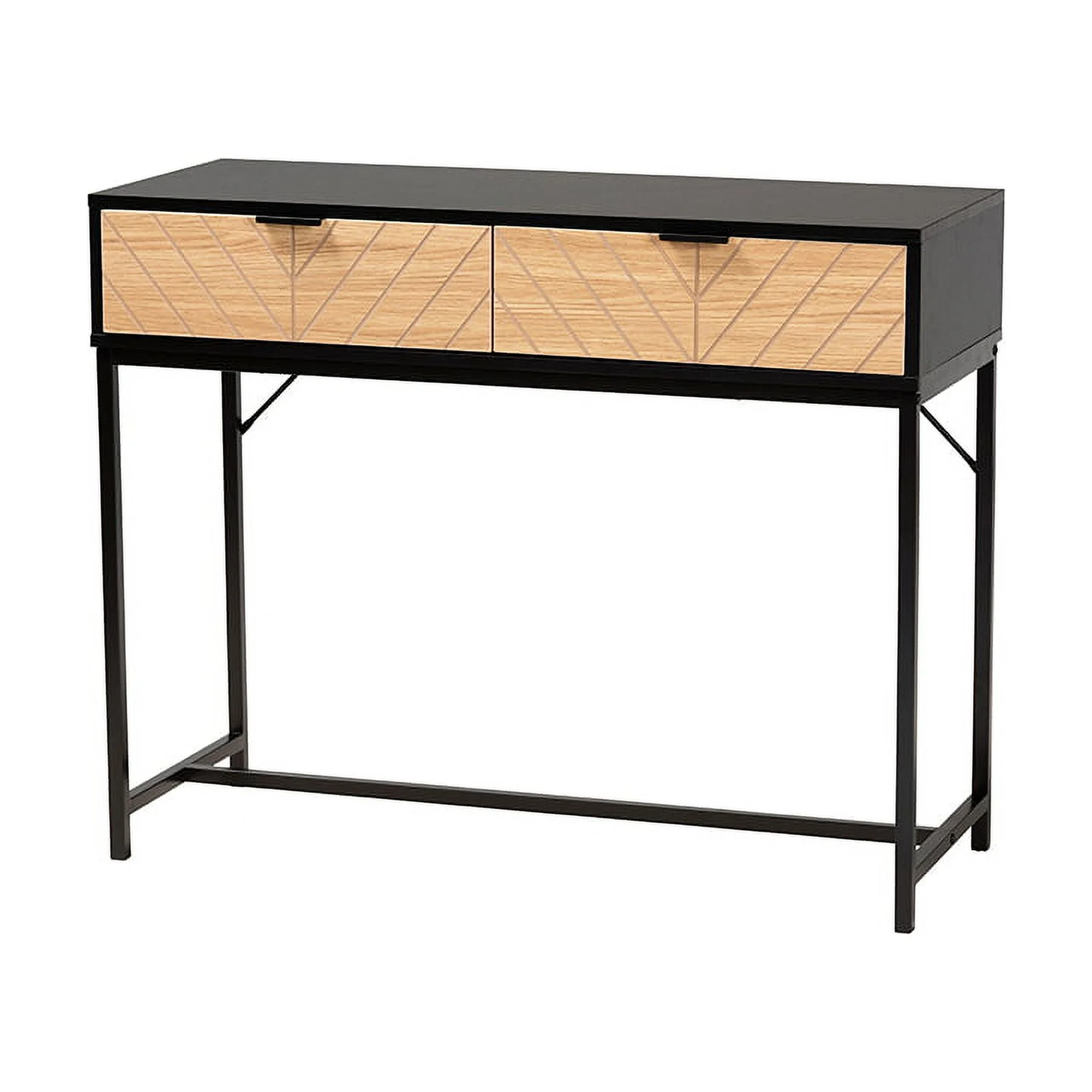 Baxton Studio Jacinth Modern Industrial Two-Tone Black and Natural Brown Finished Wood and Black Metal 2-Drawer Console