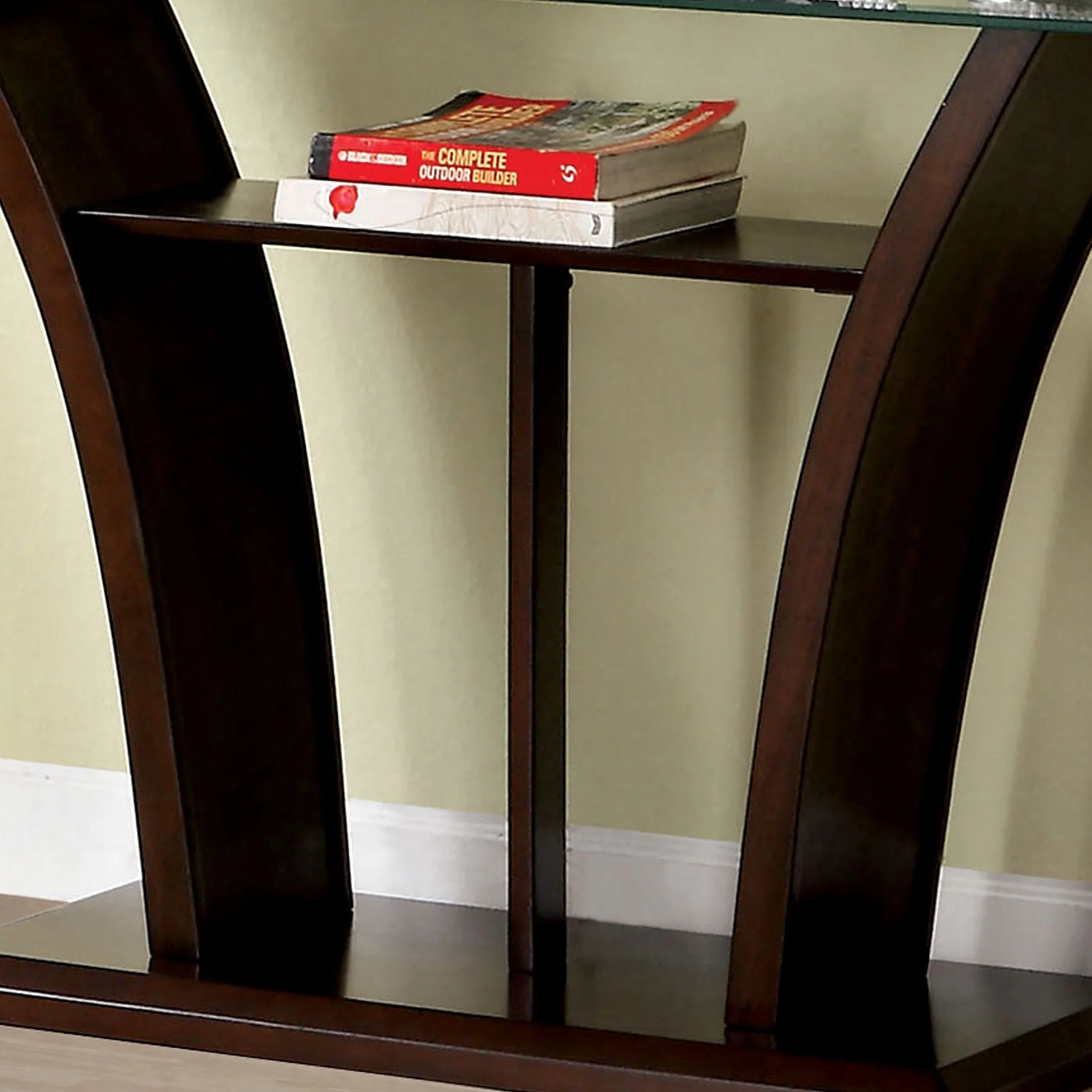 Furniture of America Panna Glass Top Console Table, Brown Cherry