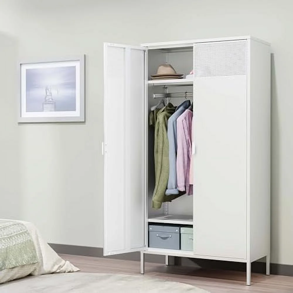 SQFHV Dark Blue Mesh Doors Metal  Cabinet  Small Metal Office  Cabinet with 2 Adjustable Shelves  Steel Accent Locker  Cabinet for Home  Office  Living Room  Hallway