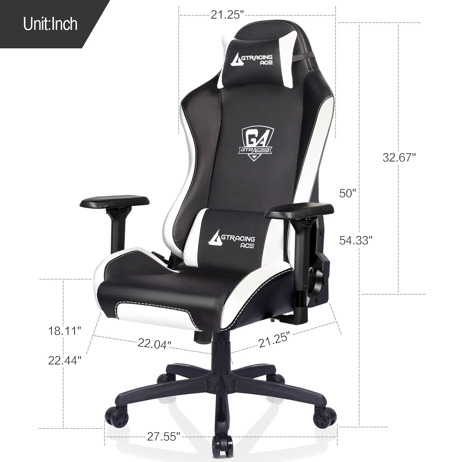 GTRACING Adjustable & Ergonomic Swivel Gaming Chair, White