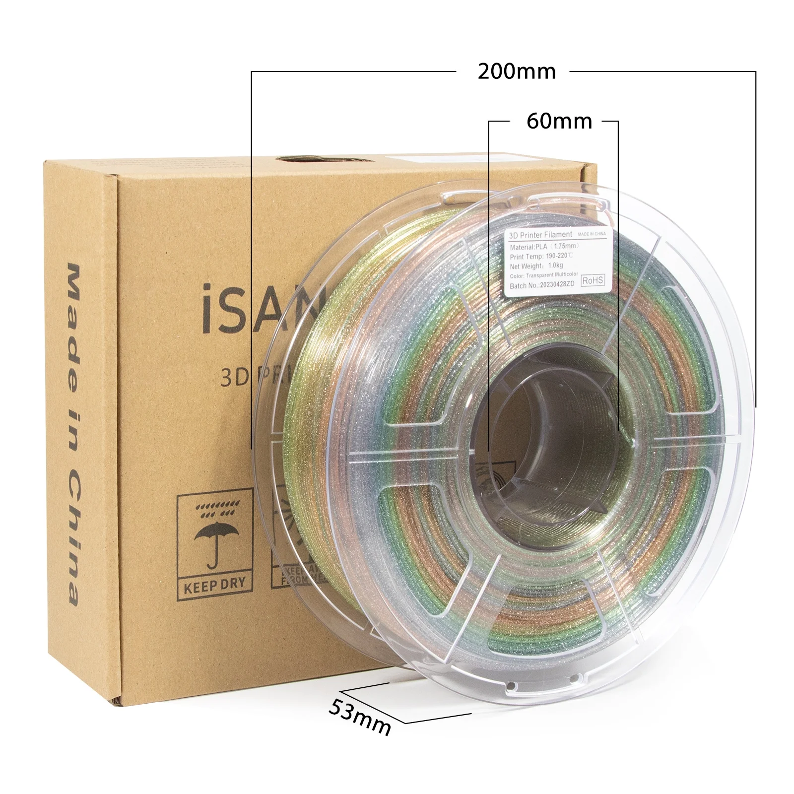 iSANMATE PLA Filament 1.75mm, 3D Printer Filament Transparent Rainbow Filament with Silver Glitter, Dimensional Accuracy +/- 0.03 mm, 3D Printing Filament, 1KG/Spool