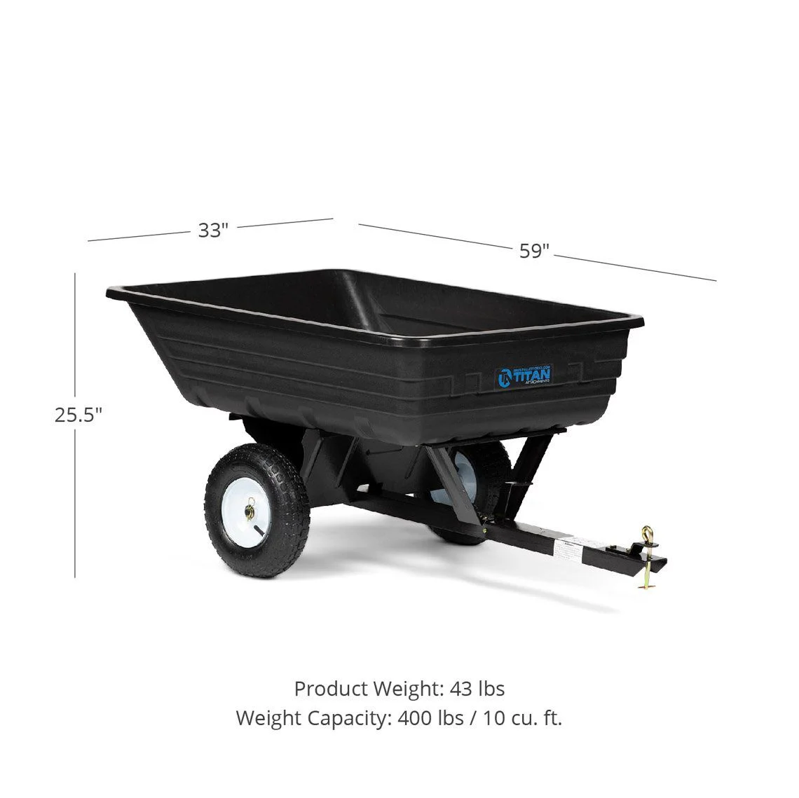 Titan Attachments 400 lb. (10 Cu. ft.) Economy Poly Dump Cart for Lawn Tractor