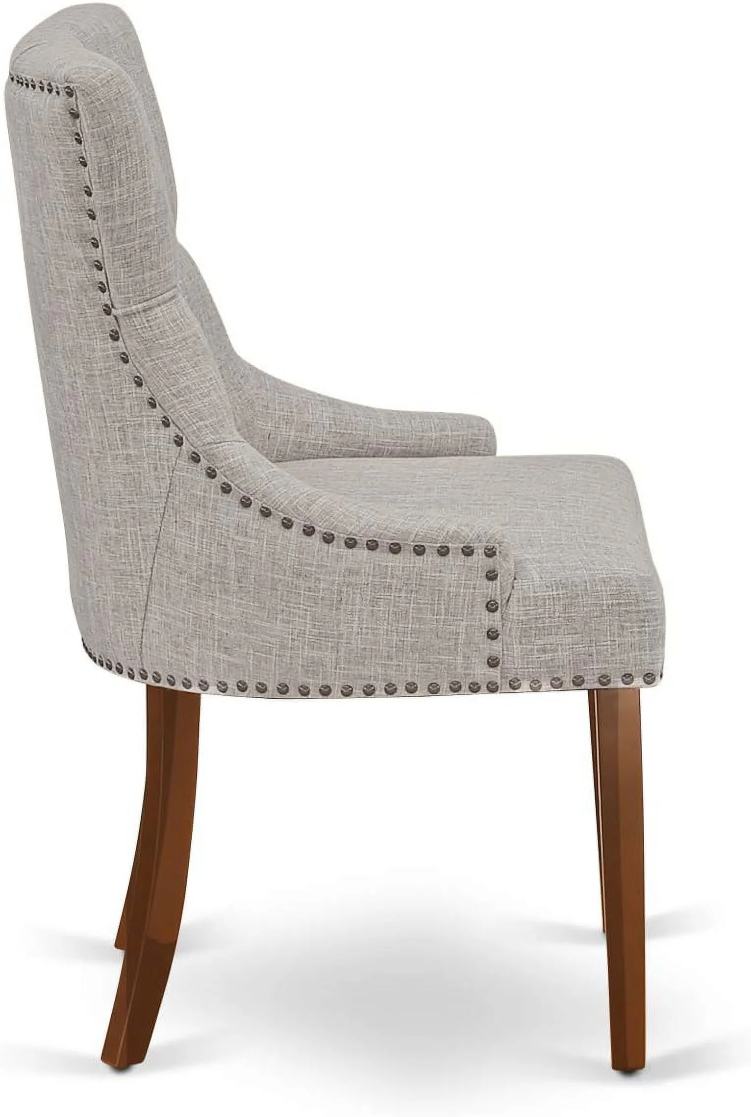 FRP3T05 Friona Parson Dining Chairs - Button Tufted Nailhead Trim Doeskin Linen Fabric Upholstered Chairs, Set Of 2, Mahogany