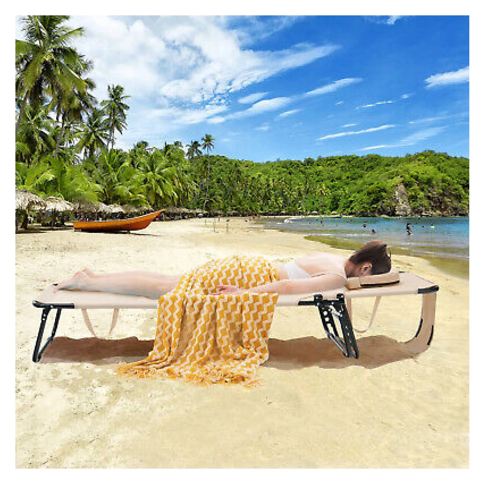 Folding Face Down Tanning Chair, Beach Lounge Chair with Face Hole