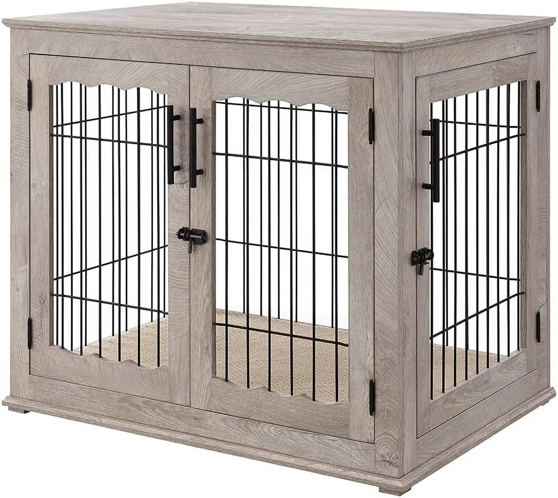 Furniture Dog Crate End Table, Double Doors Wooden Wire Dog Kennel With Pet Bed, Decorative Pet Crate Dog House Indoor Medium Large