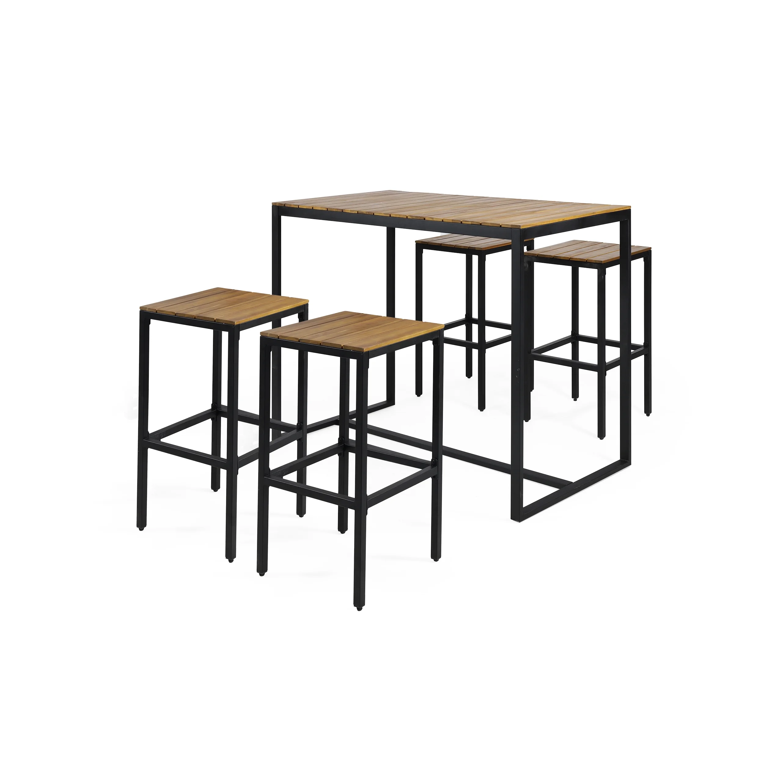GDF Studio Arath Outdoor Modern Industrial Acacia Wood 5 Piece Bar Set, Teak and Black