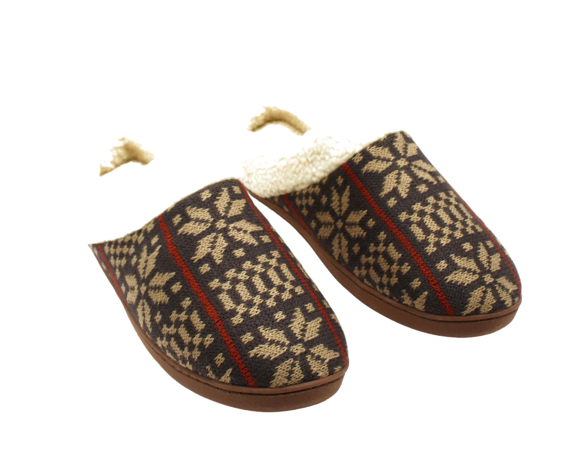 Deer Stags Mens Brown Patterned Cushioned Lodge Round Toe Slip on Slippers Shoes (Size 9.5 US)