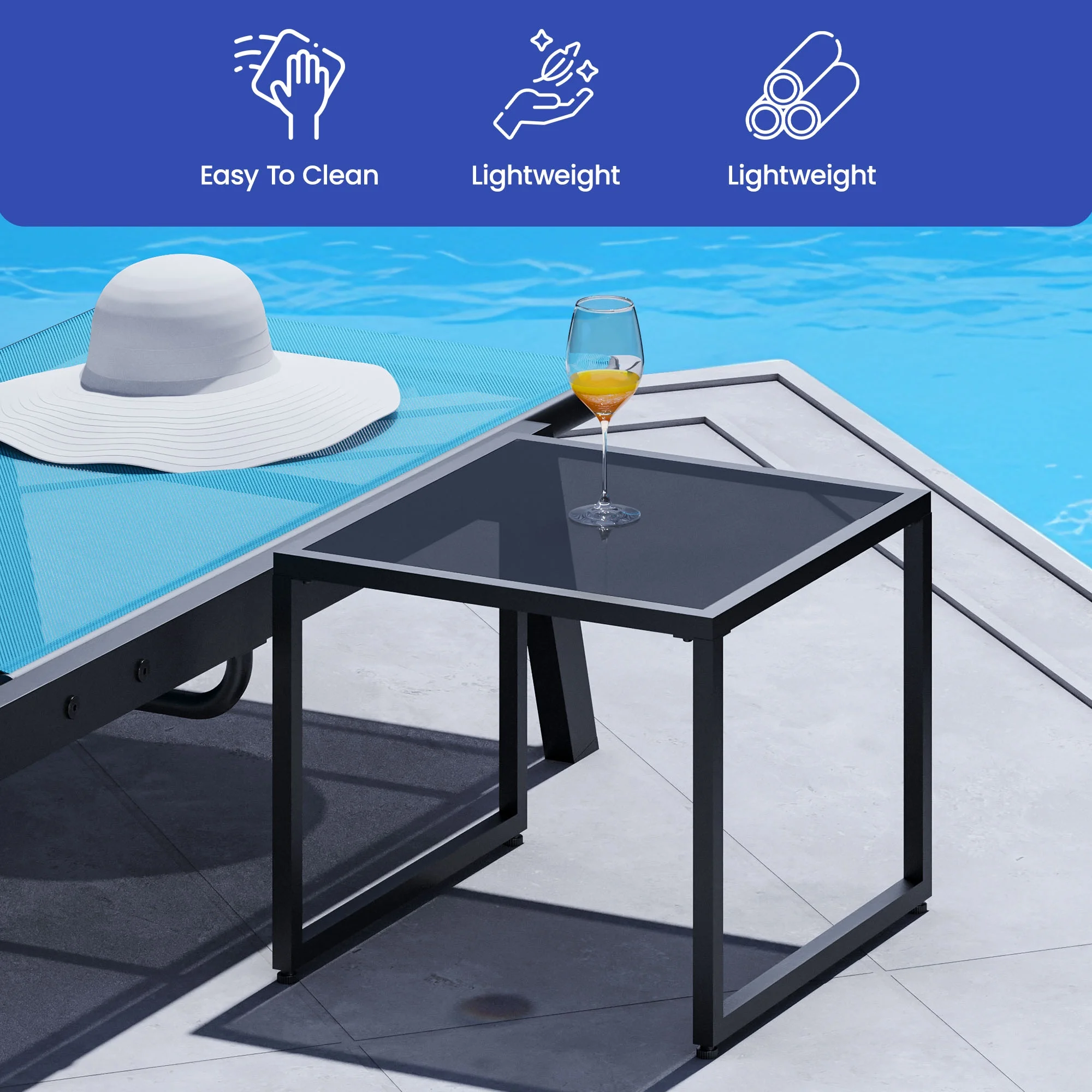 ModFusion Cozy Adaptable Blue Textile Fabric Sun Lounge, 2 Chair in 1 packaged, w/ Side Table, Aluminum Frame Lounge w/ Wheels