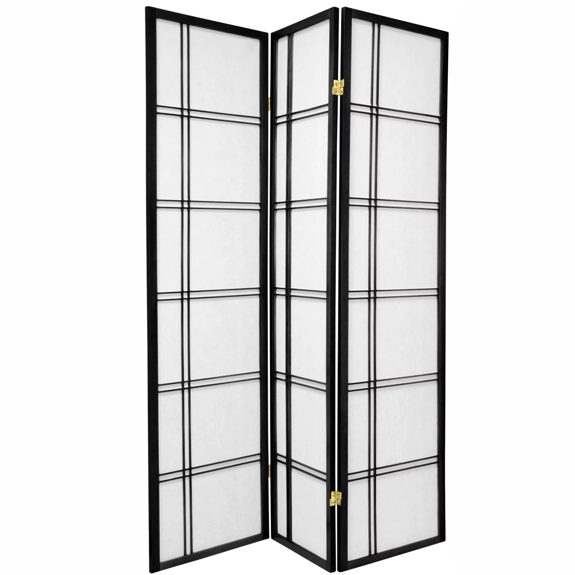 Oriental Furniture 6 ft. Tall Double Cross Shoji Screen - Black - 3 Panel