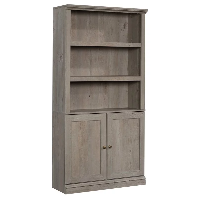 Pemberly Row 3-Shelf 2-Door Tall Wood Bookcase in Mystic Oak