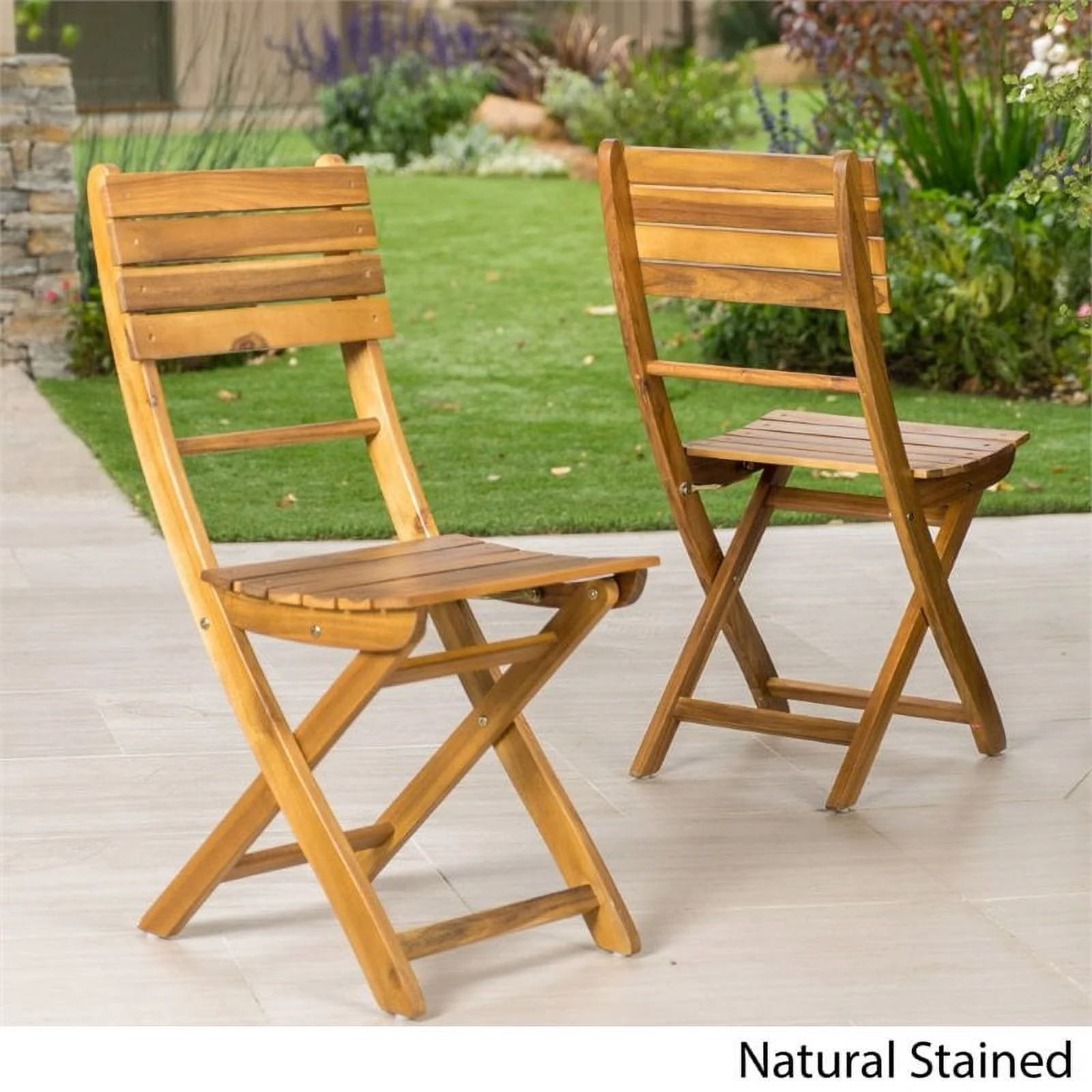 Noble House Positano Wooden Foldable Patio Dining Chair in Natural (Set of 2)