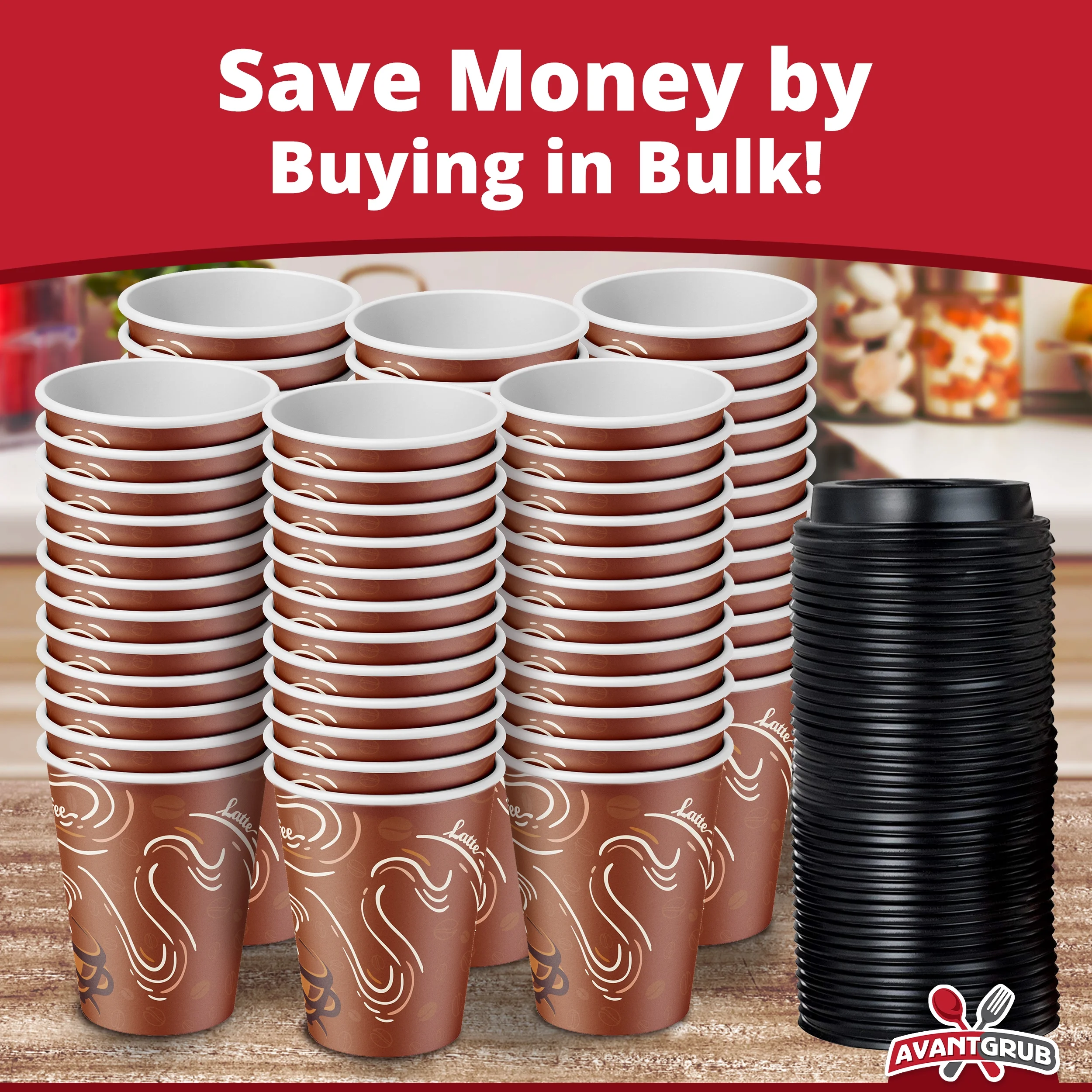 Avant Grub Coffee Cups & Recyclable Dome Lids - 