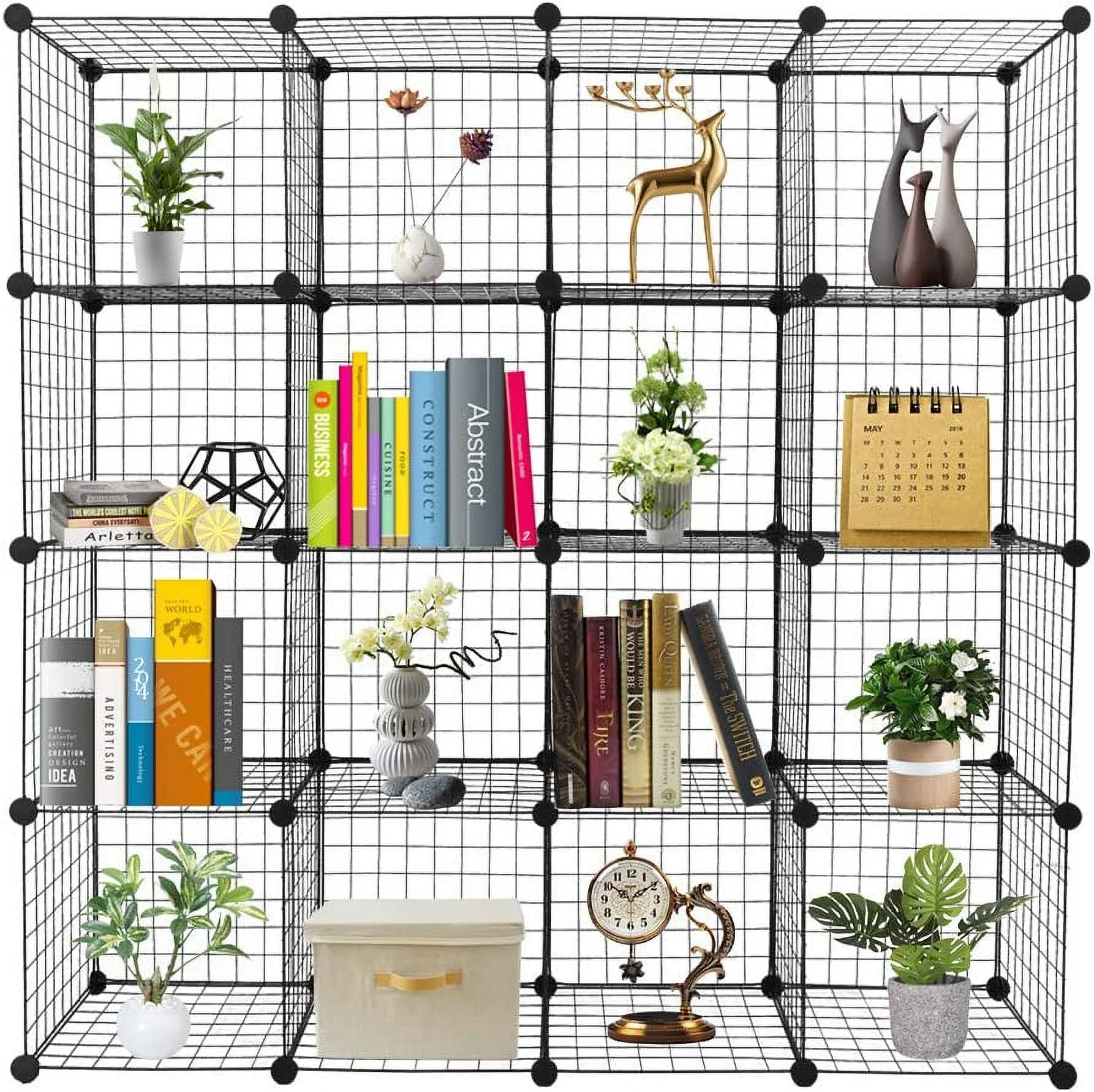 U-SHARE 16 Cubes Wire Cube Storage Organizer, Modular Closet Cabinet Stackable Cube Shelving Shelves Unit, Portable Plastic Bookshelf Bookcase for Bedroom Bathroom Living Room Office 14
