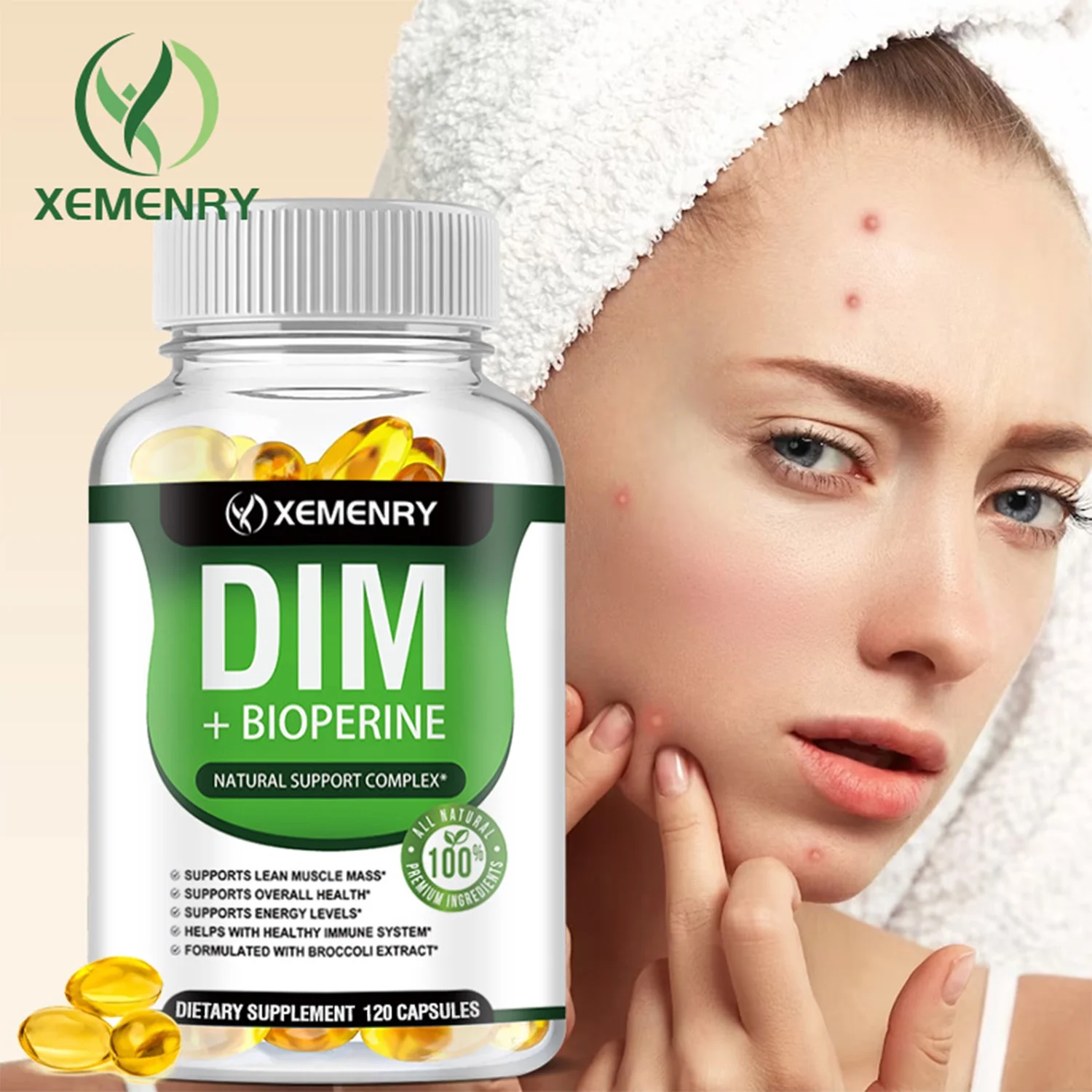 Xemenry DIM(Diindolylmethane) 910mg - with Bioperine -Premium Hormonal Support Formula(30/60/120pcs)