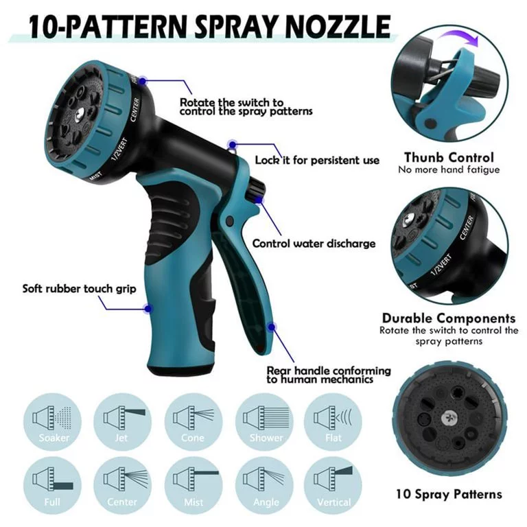 Garden Hose 100ft, Leakproof Water Hose With 10 Function Spray Nozzle,Heavy Duty HoseNo-Kink Water Hose(Blue)