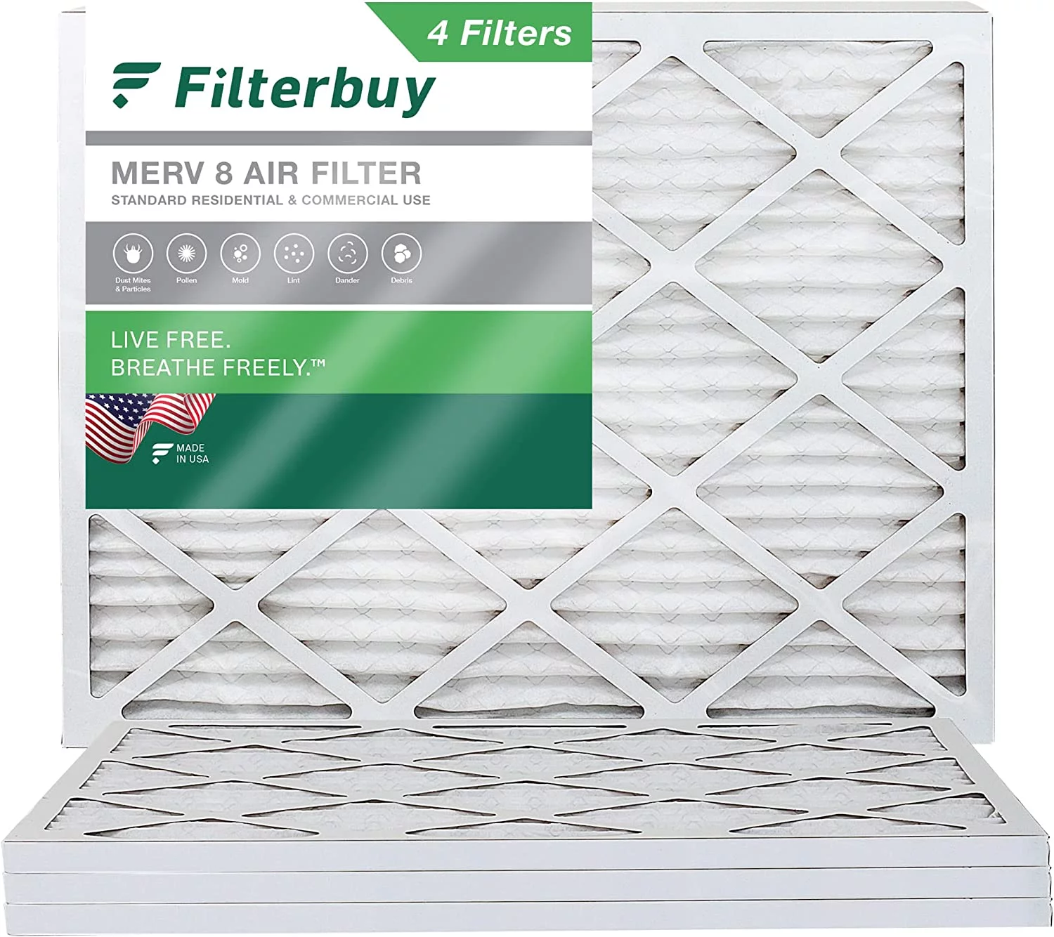 Filterbuy 16.38x21.5x1 MERV 8 Pleated HVAC AC Furnace Air Filters (4-Pack)