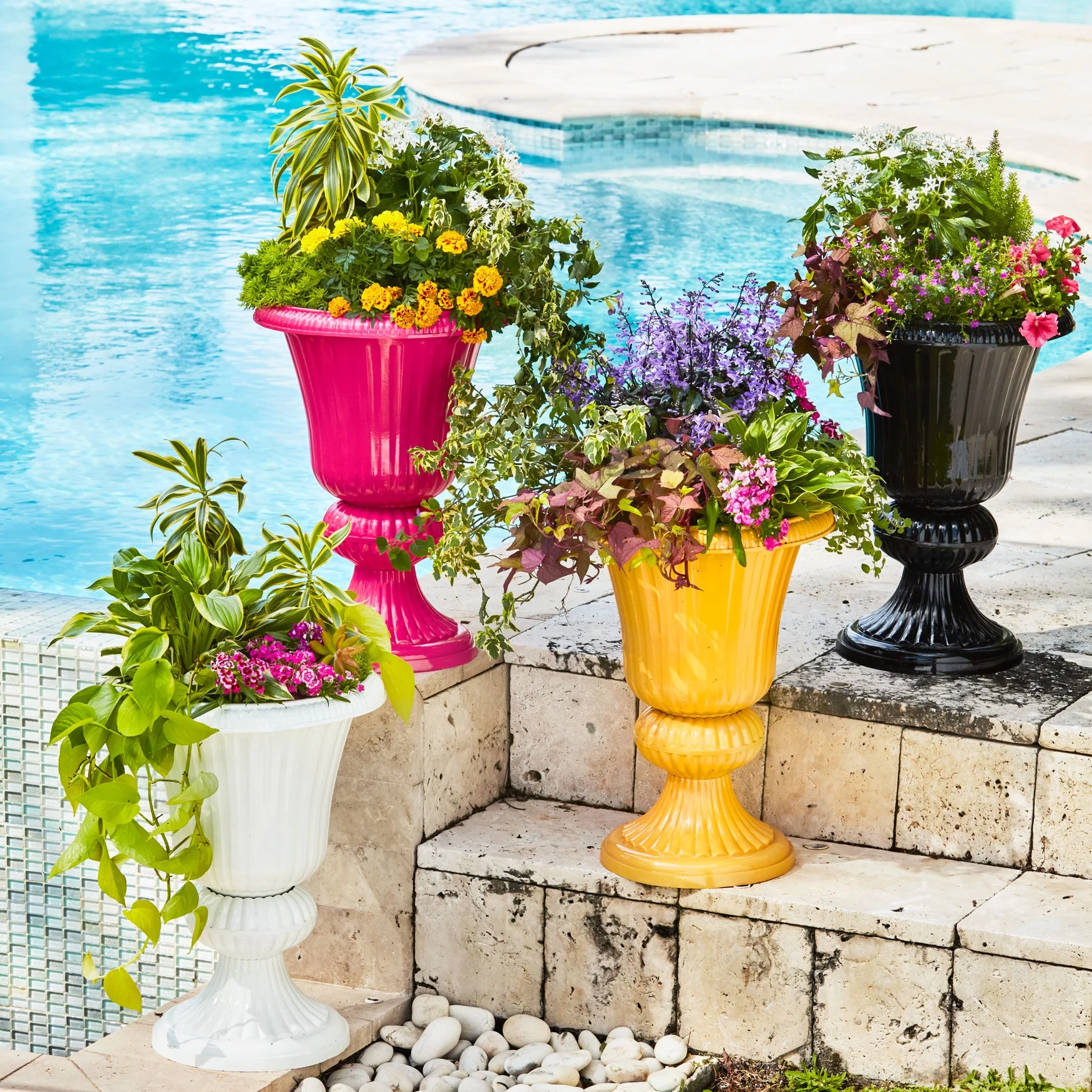 BrylaneHome Outdoor Weather Resistant Garden Embry Resin Planter Urn with Drainage Hole for Plants 14.5