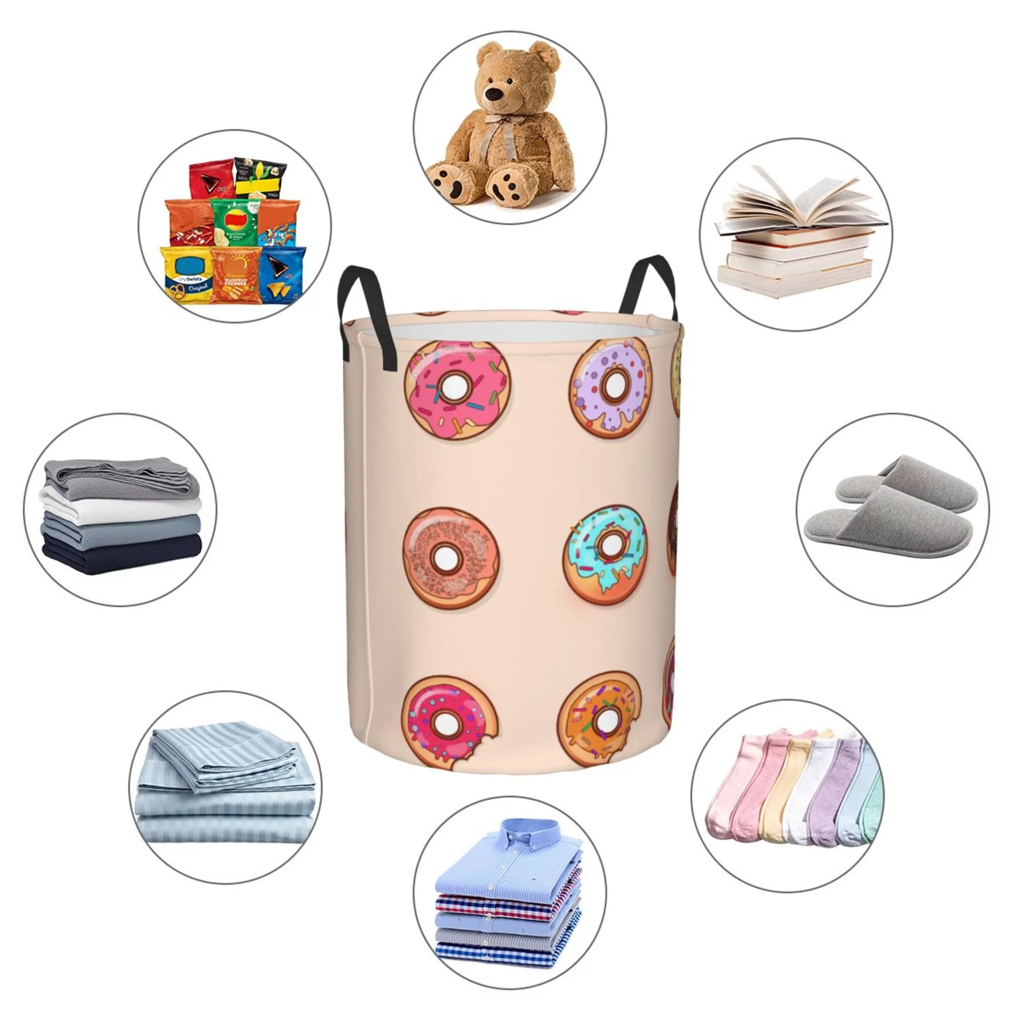 ZICANCN Donut Texture Design Laundry Basket Organizer , Dirty Clothes Hamper for Bathroom Kids Girls Boys Laundry Hamper Small