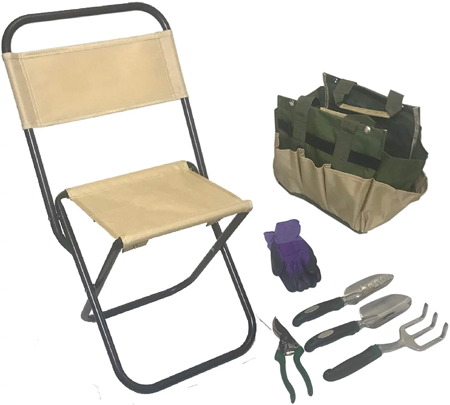 Garden Tool Set Organizer | Garden Seat Folding Stool Gardening Chair Kneeler with Backing | Gardener Bag | Gardening Tools Set | Top Gardening Gifts for Mom and Dad Includes Aluminum Tools