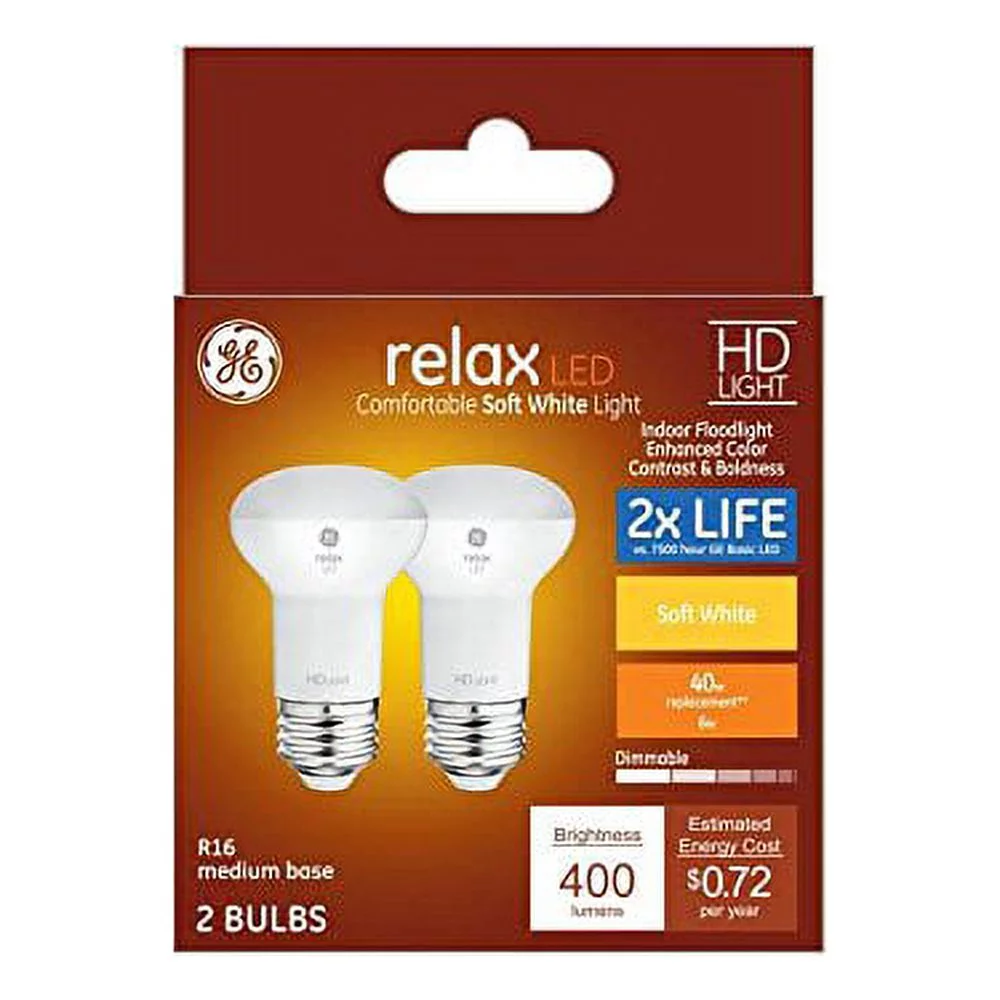 GE Relax 2-Pack 40 W Equivalent Dimmable Soft White R16 LED Light Fixture Light Bulb