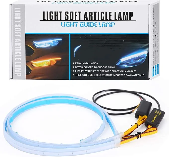 CoCsmart Flexible Car Led Light Strip, Dual Color 2 Pcs 24 Inches DRL LED Headlight Surface Strip Tube Light Daytime Running White & Amber Waterproof Switchback Sequential Lamp Turn Signal Light …