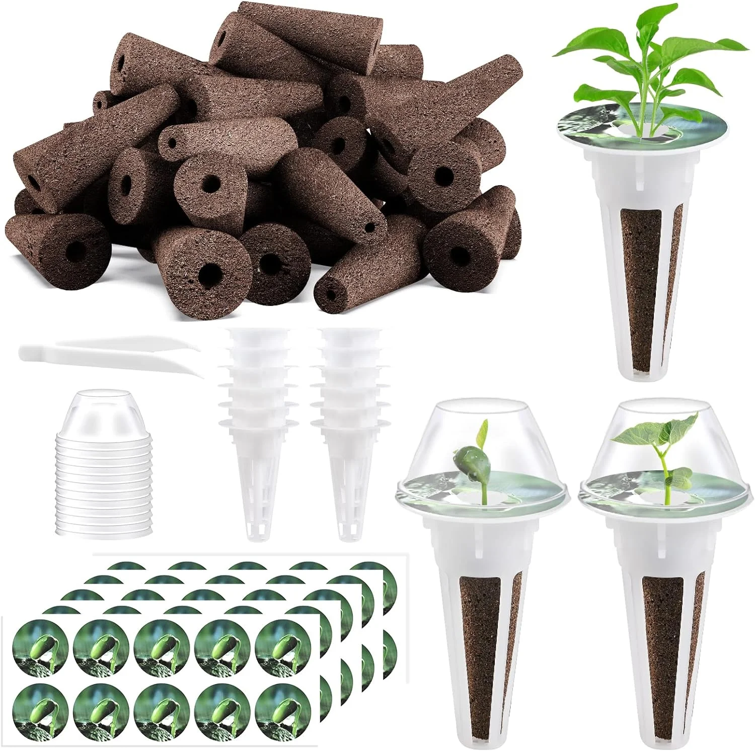 125pcs Seed Pods Kit for Aerogarden, Hydroponics Garden Accessories for Starting System Compatible with Hydroponics Supplies from All Brands, 50 Grow Sponges, 50 Pod Labels