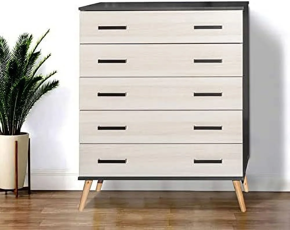 MQLIFEBOOM Eli Mid-Century Modern 5 Drawer Chest Dark Gray & Honey Oak