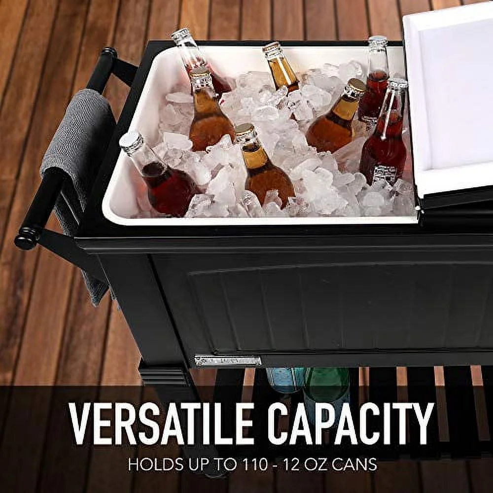 Permasteel PS-203F1-BLK-AM 80 Quart Portable Rolling Patio Cooler, Pack of 1, Black