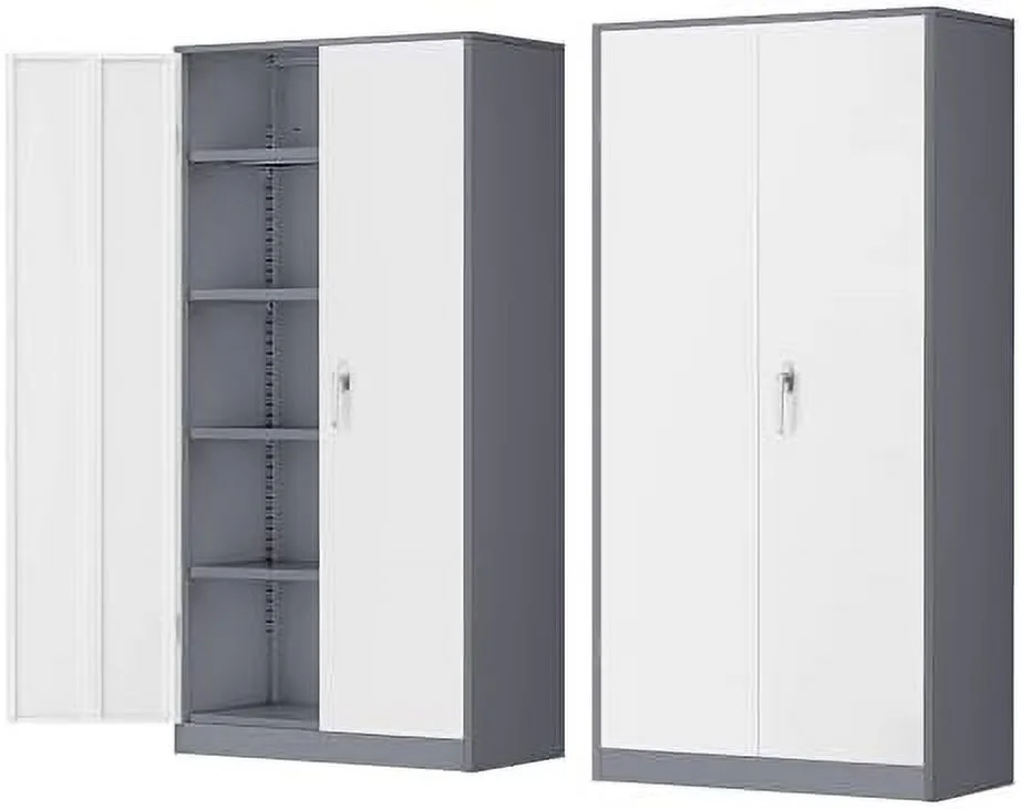 NLIBOOMLife Garage  Cabinets with Doors and Shelves  72" White Steel Tool Locking Cabinet  Metal  Cabinet for Home Office  Warehouse  School