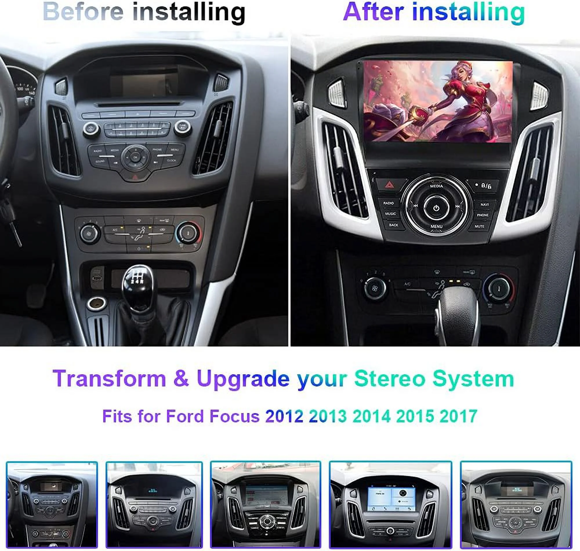 THONZER Car Radio Stereo for Ford Focus 2012 2013 2014 2015 2016 2017 Android 13 Carplay & Android Auto 9 Inch IPS HD Touch Screen GPS with Bluetooth5.0 WiFi DSP SWC FM  2+32GB