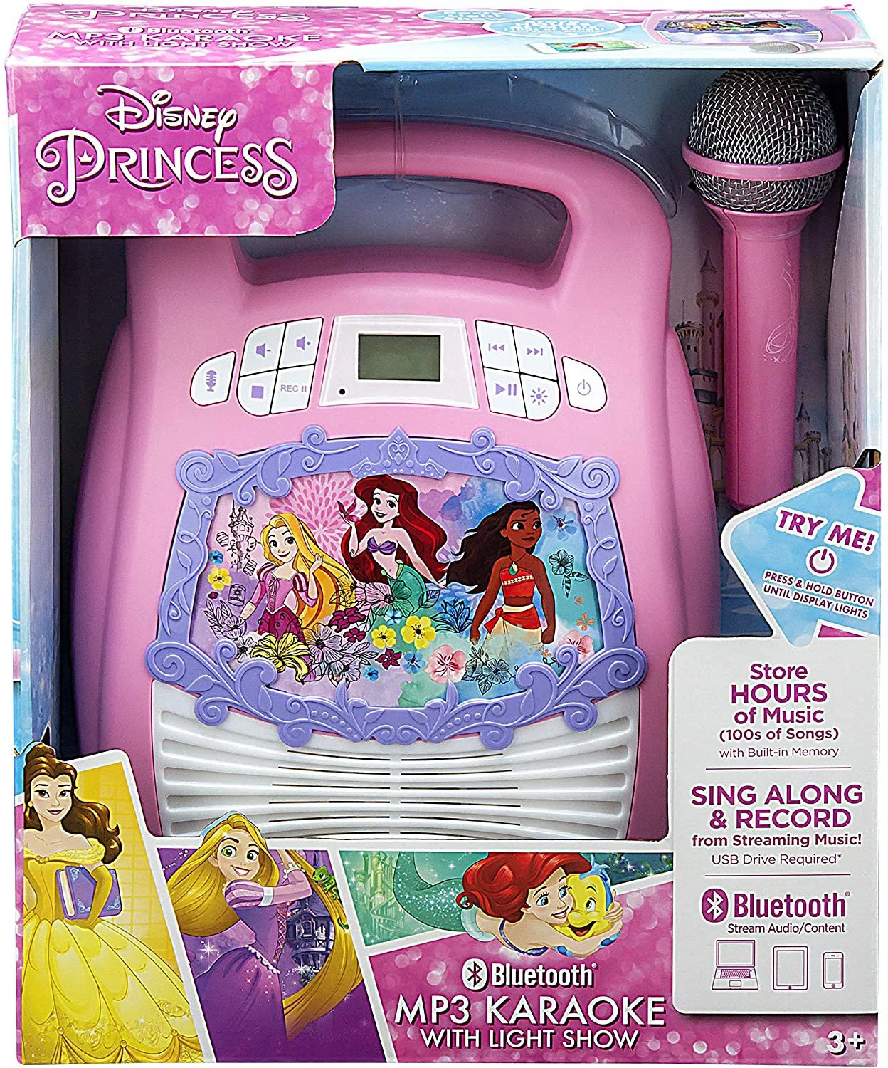 Disney Princess Karaoke Machine for Kids with Microphone and Bluetooth Speaker