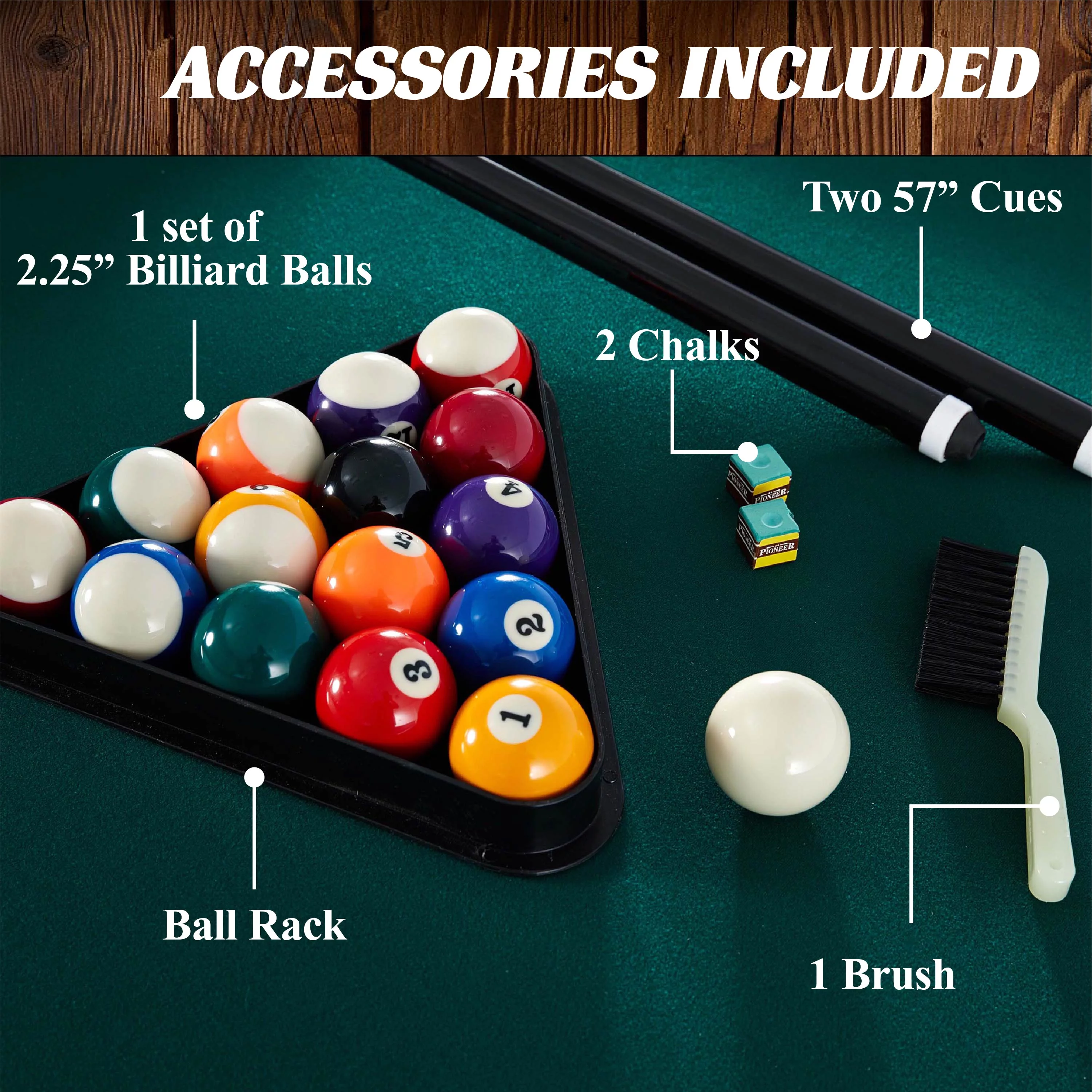 Barrington Billiards 7.5' Springdale Drop Pocket Table with Pool Ball and Cue Stick Set, New