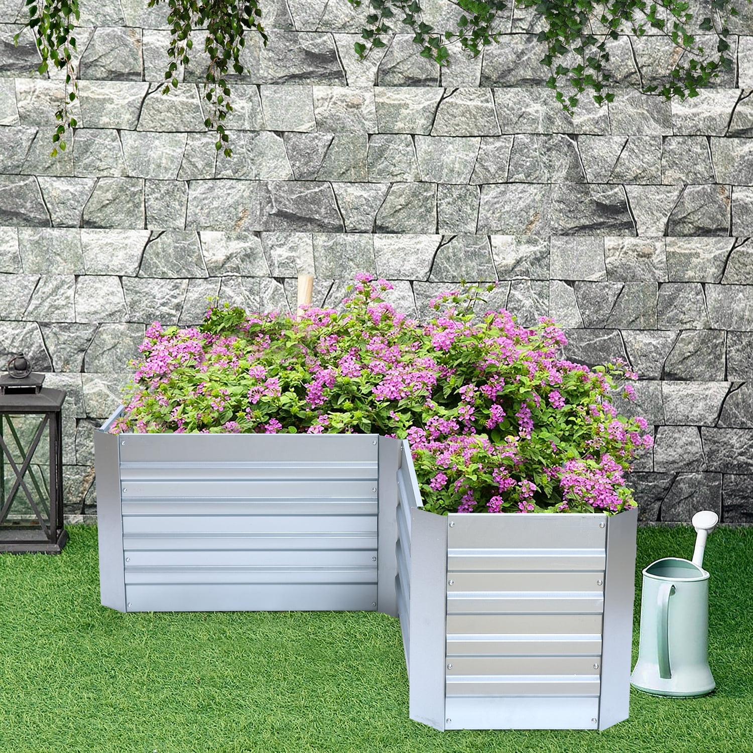 HomeStock Modern Muse L-Shaped Galvanized Metal Raised Garden Bed