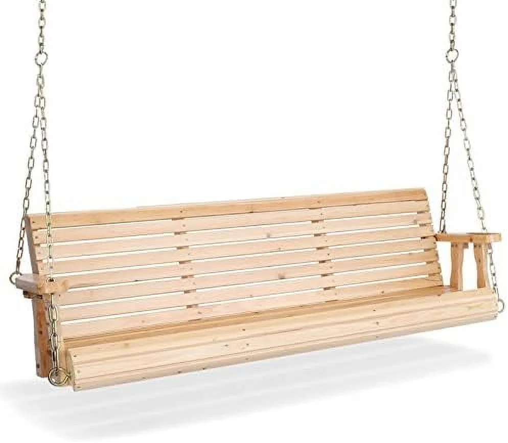 SQSFCB Upgraded Patio Wooden Porch Swing for Courtyard & Garden  Heavy Duty 880 LBS Swing Chair Bench with Hanging Chains for Outdoors (5 FT  White)