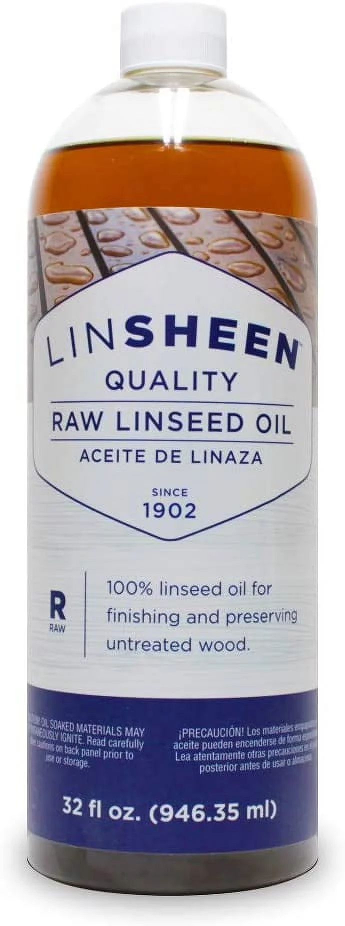 LinSheen Raw Linseed Oil – Flaxseed Wood Treatment Conditioner to Rejuvenate, Restore and Condition Wood Patio Furniture, Decks to Kitchen Cutting Boards, 32 oz Bottle