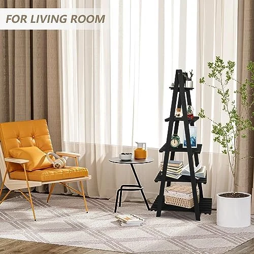 HYHBIBOOM TAG 3 Tier Ladder   Wood -Shaped Bookshelves Ladder Bookcase Decorative Leaning Ladder   Plant Display   Rack  Room  Home  Office  Kitchen  Bedroom  Balcony