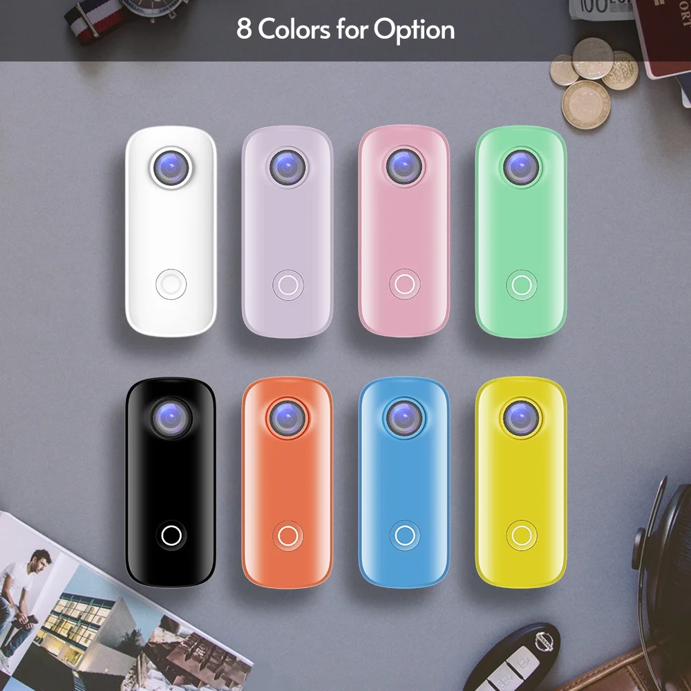 C100   Camera 1080P/30fps Digital Video Camera 30M Waterproof Magnetic Body Built-in Battery WiFi Connection APP Sharing with Waterproof Case Back Clip Lanyard