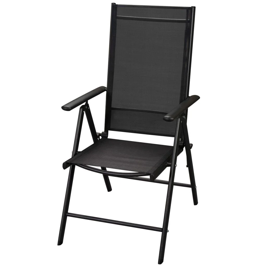 Anself Outdoor Dining Set 5 Pieces Powder-Coated Aluminum Glass Tabletop Black for Garden Patio